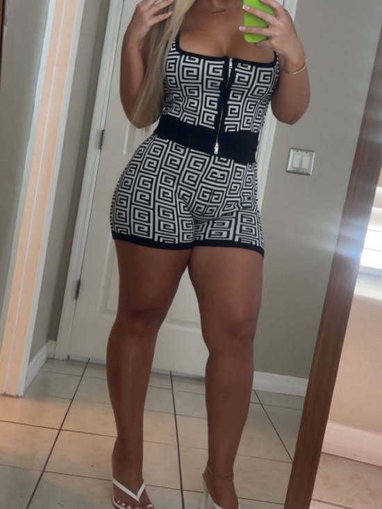Fashion Nova Pants - Fashion Nova Black & White Geometric Zip Crop Tank and Shorts Set size large